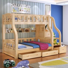 中派 进口芬兰松木家具实木儿童高低床子母床上下铺带梯柜双层床