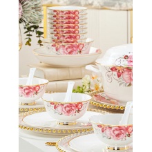 剑林 景德镇陶瓷56头韩式餐具套装 红袖添香 FZG453HX56