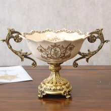 奇居良品 欧式家居装饰摆件 可莉尔裂纹贴花陶瓷水果盘